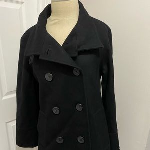 Calvin Klein Coat Women's Size 2 Wool Lined Double Breasted Wide Sleeves Black